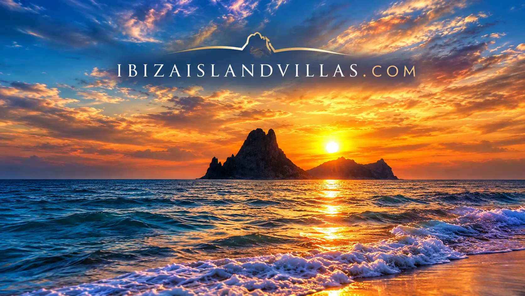 Es Vedrà rock rising from the sea at sunset, the view from our Ibiza villas